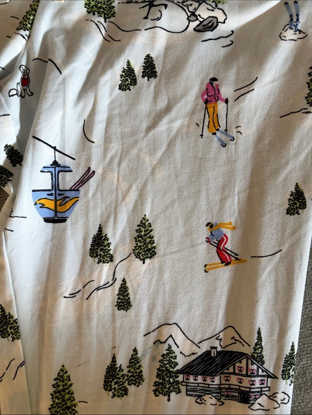Women’s Kate Spade White Ski Scene Pajama Bottoms with Colorful Skiers